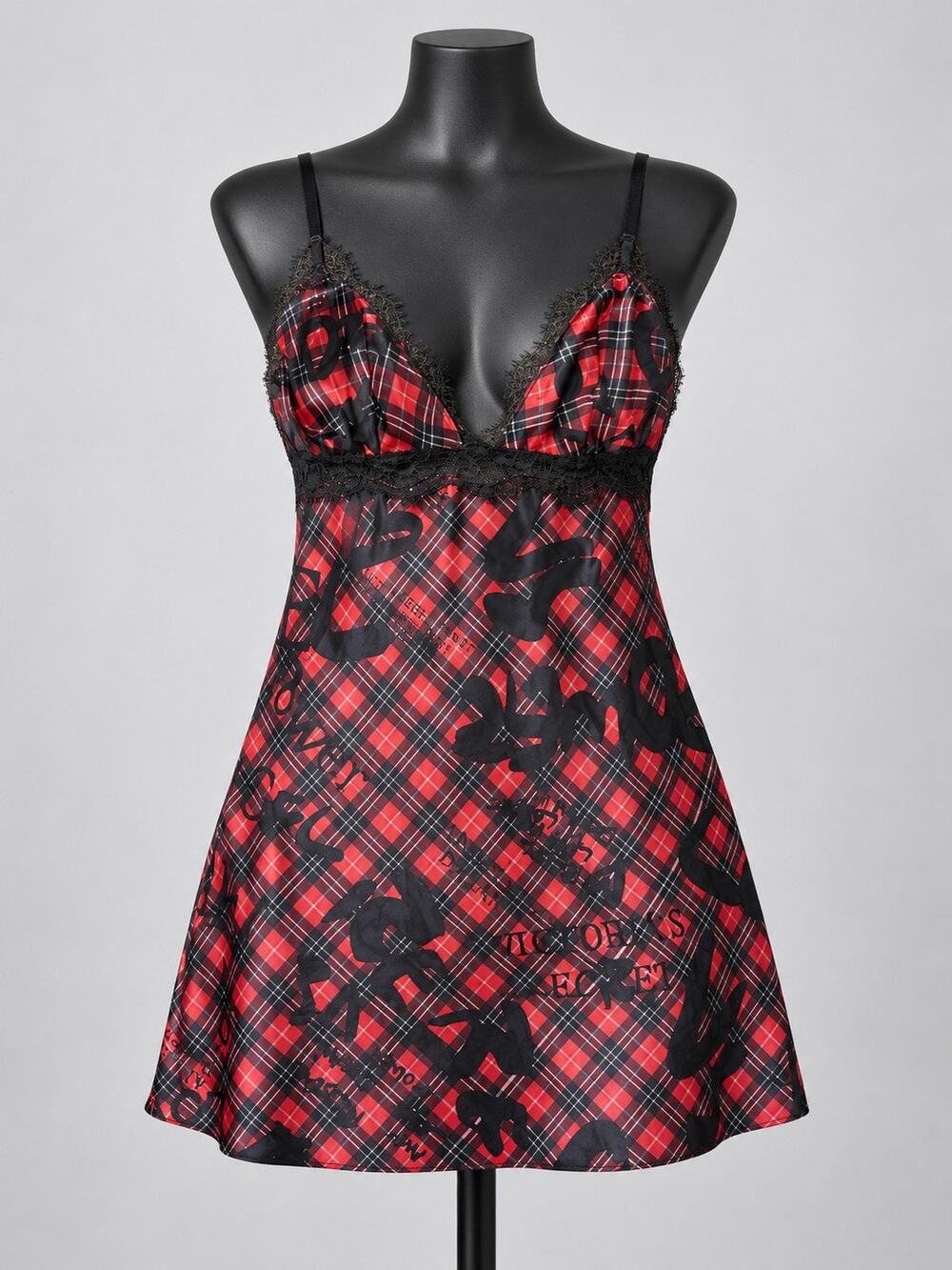 Victoria’s Secret Y2K Punk Rock Red Plaid Rebel Angel Satin Chemise S